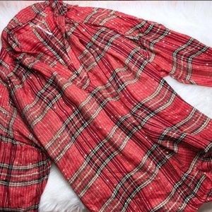 Free People Flannel Size Small Red Sparkle Flannel